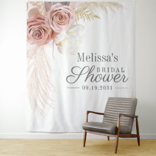 Pampas Grass Terracotta Bridal Shower Backdrop Tapestry