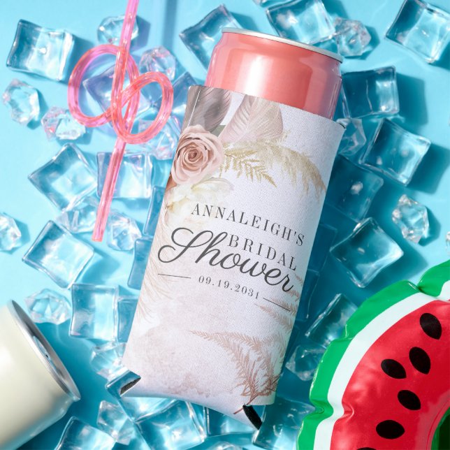 Pampas Grass Terracotta Bridal Shower Script Seltzer Can Cooler (In Situ Summer)