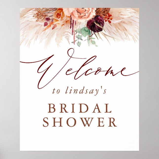 Pampas Grass Terracotta Bridal Shower Welcome Sign (Front)