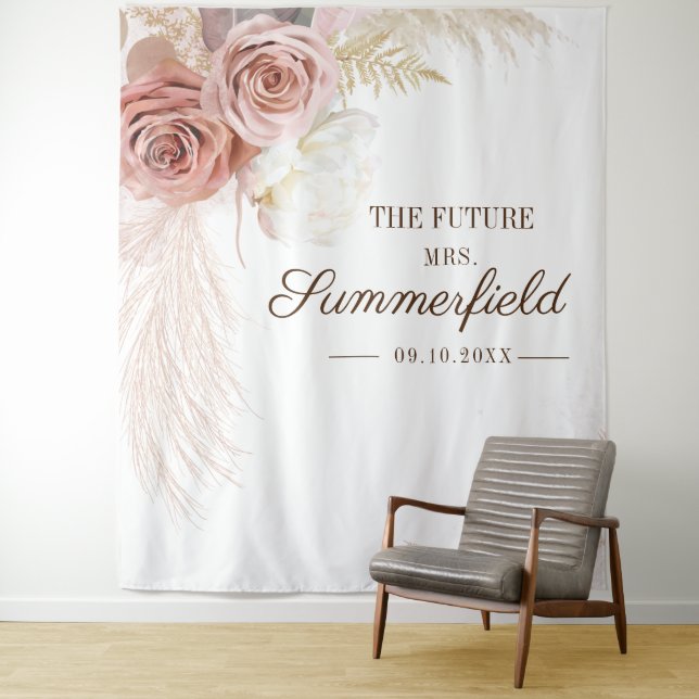 Pampas Grass Terracotta Fall Bridal Shower Tapestry (In Situ)