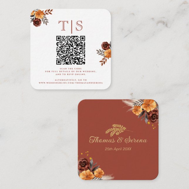 Pampas Grass Terracotta Fall QR Code Enclosure  Card (Front/Back)