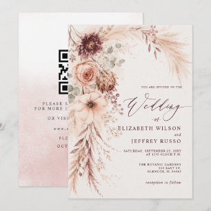 Pampas Grass Terracotta Fall QR Code Wedding Invitation