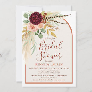 Pampas Grass Terracotta Floral Boho Bridal Shower Invitation