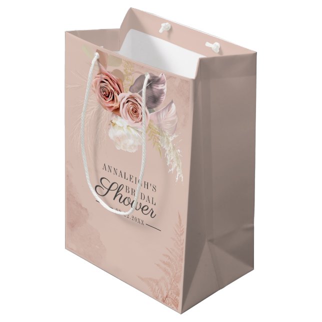 Pampas Grass Terracotta Floral Bridal Shower Medium Gift Bag (Front Angled)