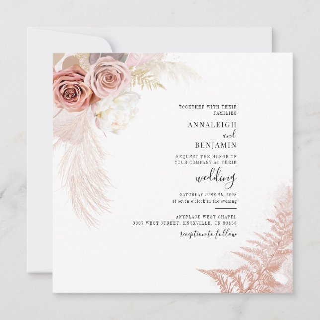 Pampas Grass Terracotta Floral Wedding Invitation (Front)