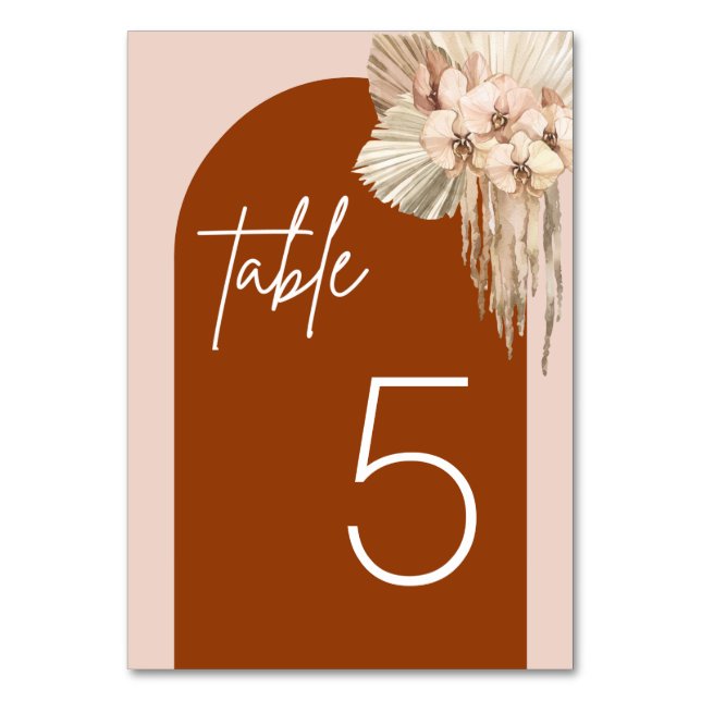 Pampas Grass Terracotta Minimalist Boho Table Number (Front)