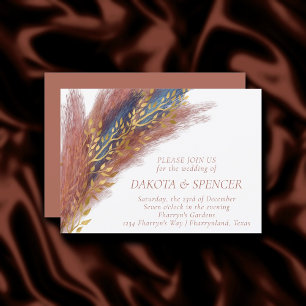 Pampas Grass   Terracotta Paprika Blue Wildflower Invitation