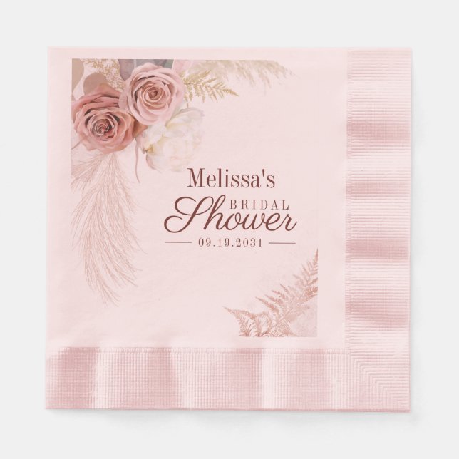 Pampas Grass Terracotta Pink Floral Bridal Shower Napkin (Front)