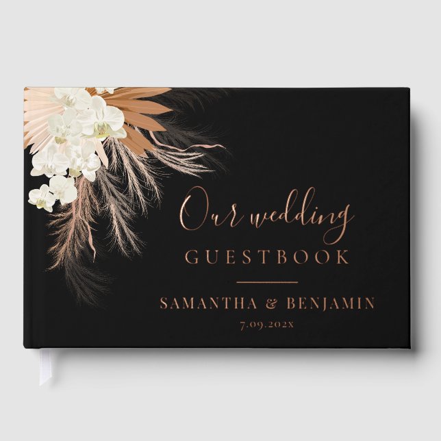Pampas Grass Terracotta Rose Gold Foil Wedding Guest Book (Front)