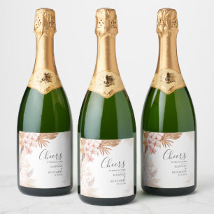 Pampas Grass Terracotta Rustic Wedding Sparkling Wine Label
