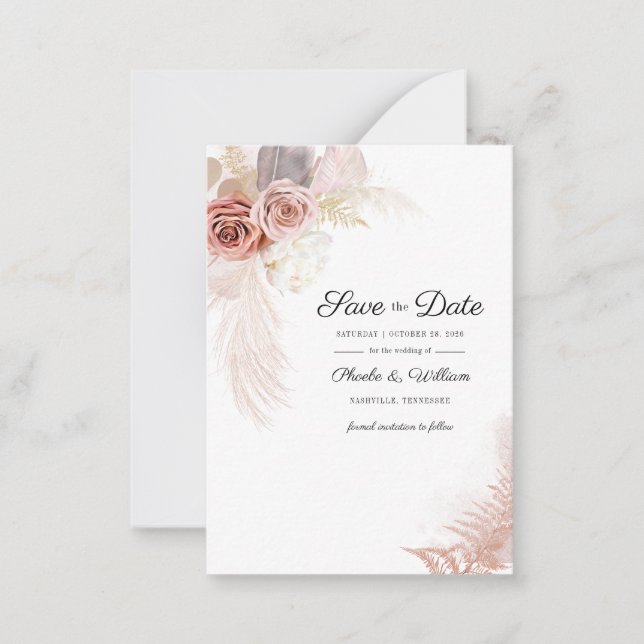 Pampas Grass Terracotta Save The Date Card (Front)