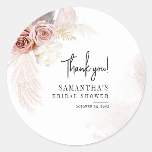 Pampas Grass Terracotta Script Bridal Shower Classic Round Sticker