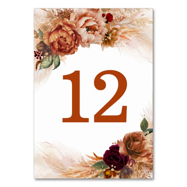 Pampas Grass Terracotta Table Number Cards (Front)
