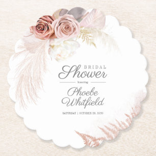Pampas Grass Terracotta Tan Bridal Shower Paper Coaster