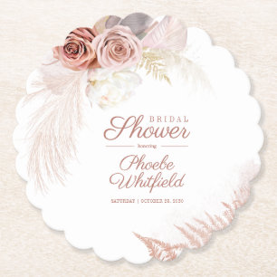 Pampas Grass Terracotta Tan Bridal Shower Paper Coaster