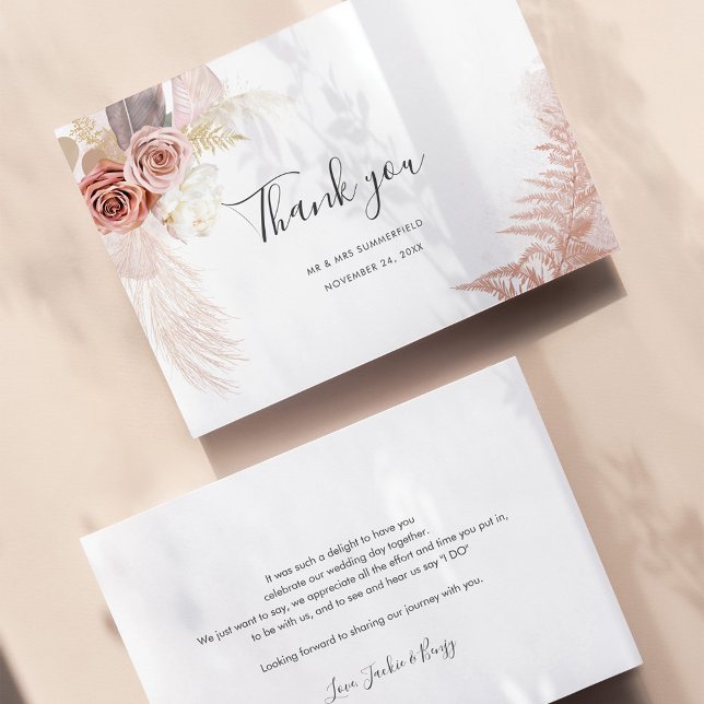 Pampas Grass Terracotta Wedding Thank You Card (Pampas Grass Script Wedding Thank You Card)