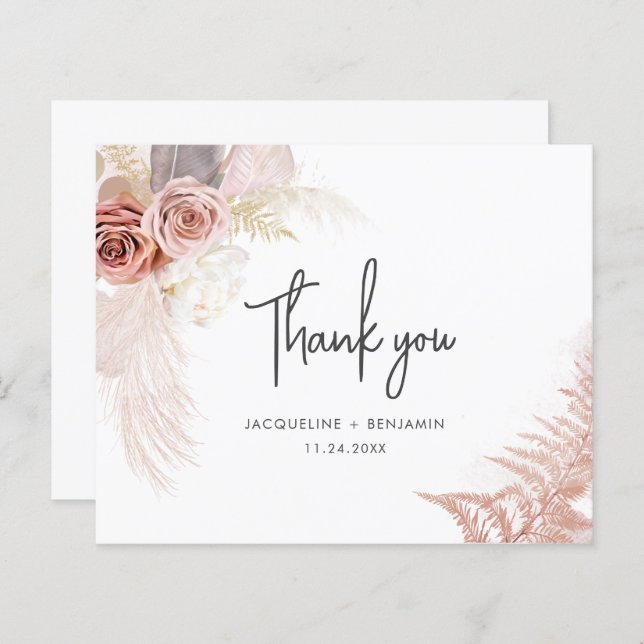 Pampas Grass Terracotta Wedding Thank You Card (Front/Back)