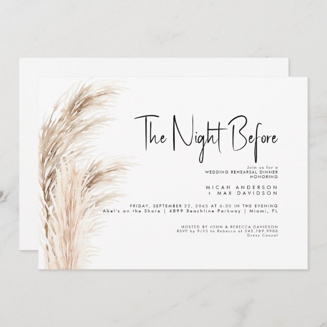 Pampas Grass The Night Before Rehearsal Dinner  Invitation (Front/Back)