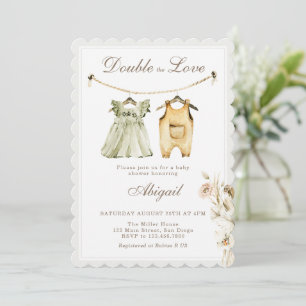 Pampas Grass Twin Boy Girl Clothesline Baby Shower Invitation