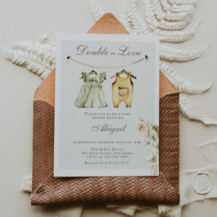 Pampas Grass Twin Boy Girl Clothesline Baby Shower Invitation