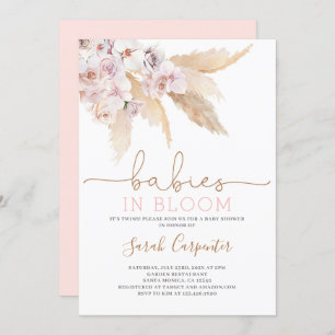 Pampas Grass Twin Girls Baby Shower Invitation