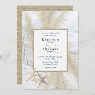 Pampas Grass Vintage Beach Wedding Invitation