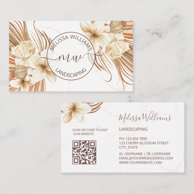 Pampas Grass Watercolor Boho Logo Business Card (Front/Back)