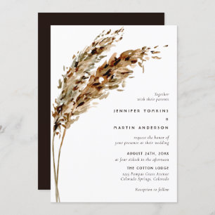 Pampas Grass Watercolor Boho Wedding Invitation