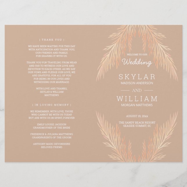 Pampas Grass Wedding Ceremony Botanical Folded (Front)
