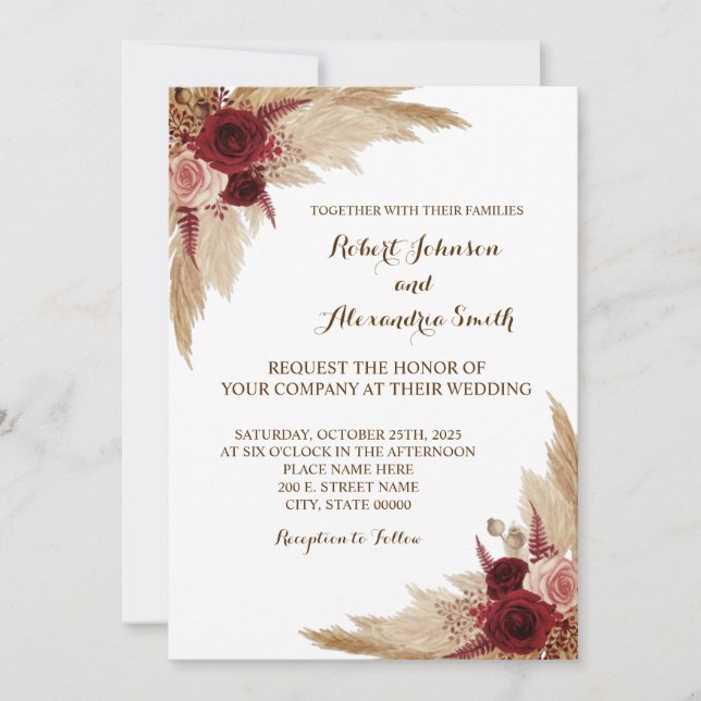 Pampas Grass Wedding Country Chic Invitation (Front)