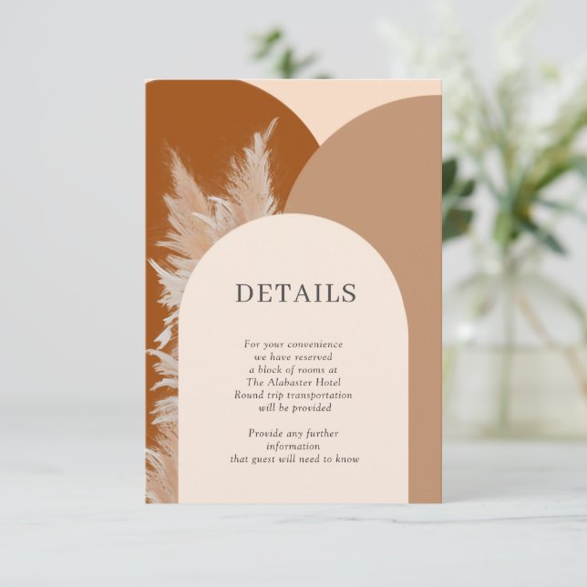 Pampas Grass Wedding Details Enclosure Card (Standing Front)