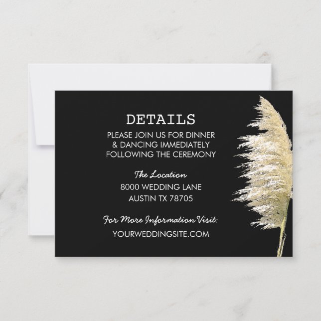 Pampas Grass Wedding Details Flat Card (Front)