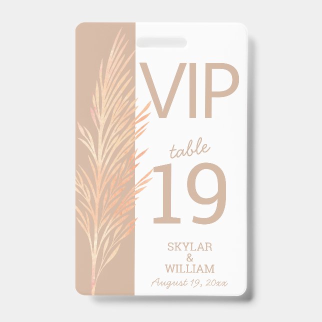 Pampas Grass Wedding Fun VIP Creative Place Card ID Badge (Front)