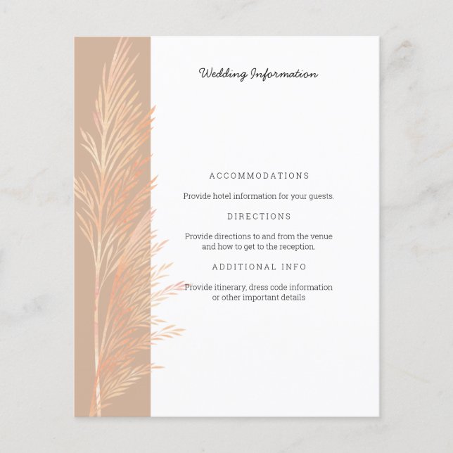 Pampas Grass Wedding Guest Info Welcome Letter (Front)