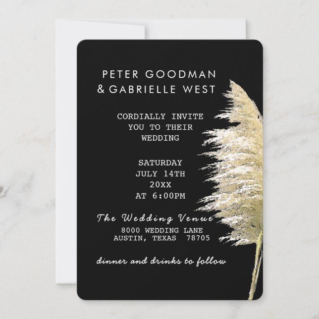 Pampas Grass Wedding Invitation Rounded (Front)