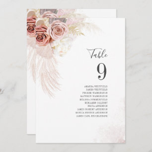 Pampas Grass Wedding Table Number Card