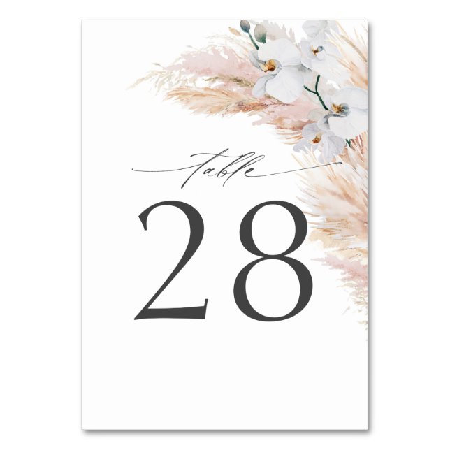 Pampas Grass Wedding Table Number Cards (Front)