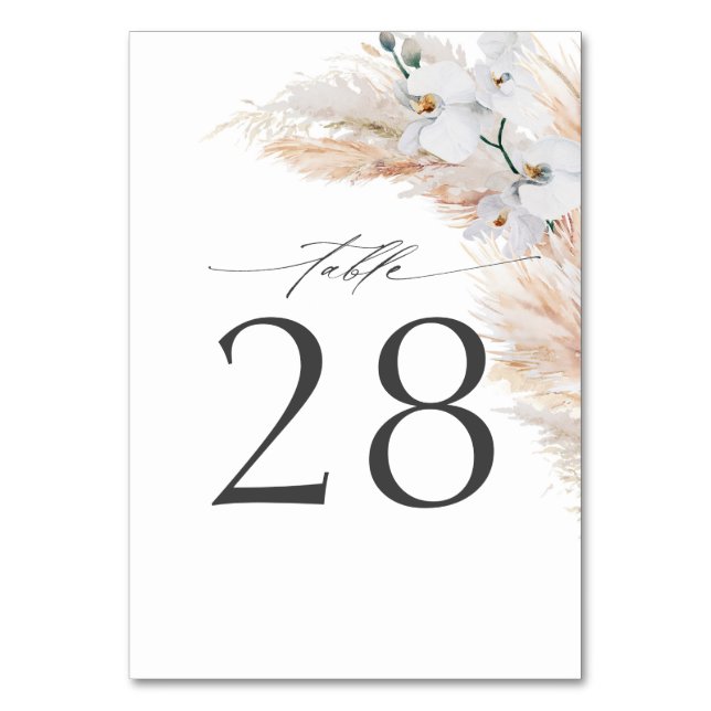 Pampas Grass Wedding Table Number Cards (Front)