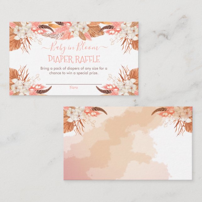 Pampas Grass | White Orchid Blooms Diaper Raffle  Enclosure Card (Front/Back)