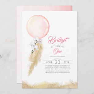 Pampas Grass White Orchids Balloon Exotic Birthday Invitation