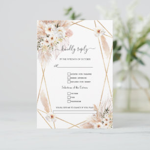 Pampas Grass White Roses Song Request Wedding  RSVP Card