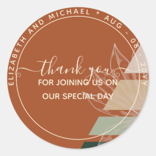 Pampas Green Terracotta Thank You Favour Classic R Round Sticker
