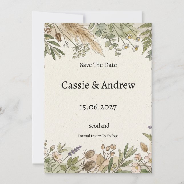 Pampas Greenery Wedding Save The Date (Front)