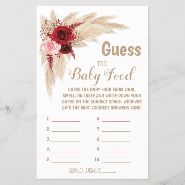 Pampas Guess the Baby Food Baby Shower Game Card (Front)