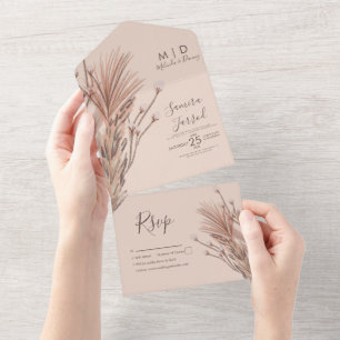 Pampas Hand Drawn Bohemian Earthy Wedding All In One Invitation