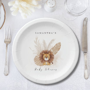 Pampas Lion baby shower invitation Welcome sign Paper Plate