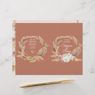 Pampas Palm Pink Floral Terrcotta Wedding Program