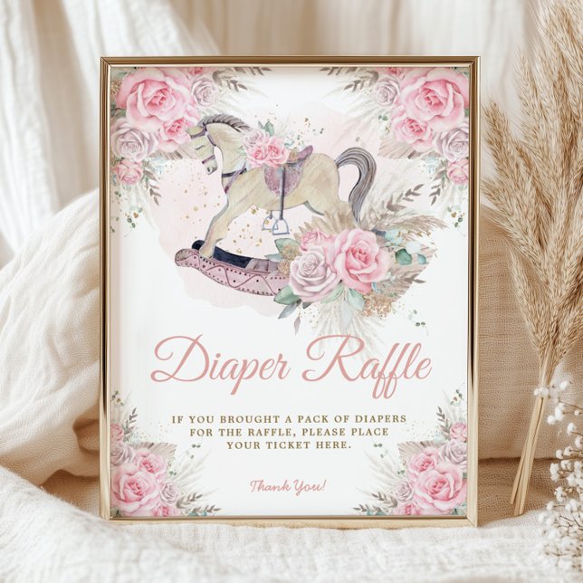 Pampas Pink Floral Rocking Horse Diaper Raffle Poster (Creator Uploaded)