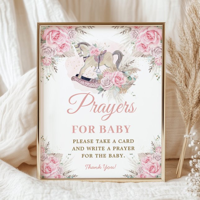 Pampas Pink Floral Rocking Horse Prayer for Baby Poster (Creator Uploaded)