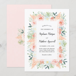 Pampas Pink Floral Watercolor Wedding Invitation